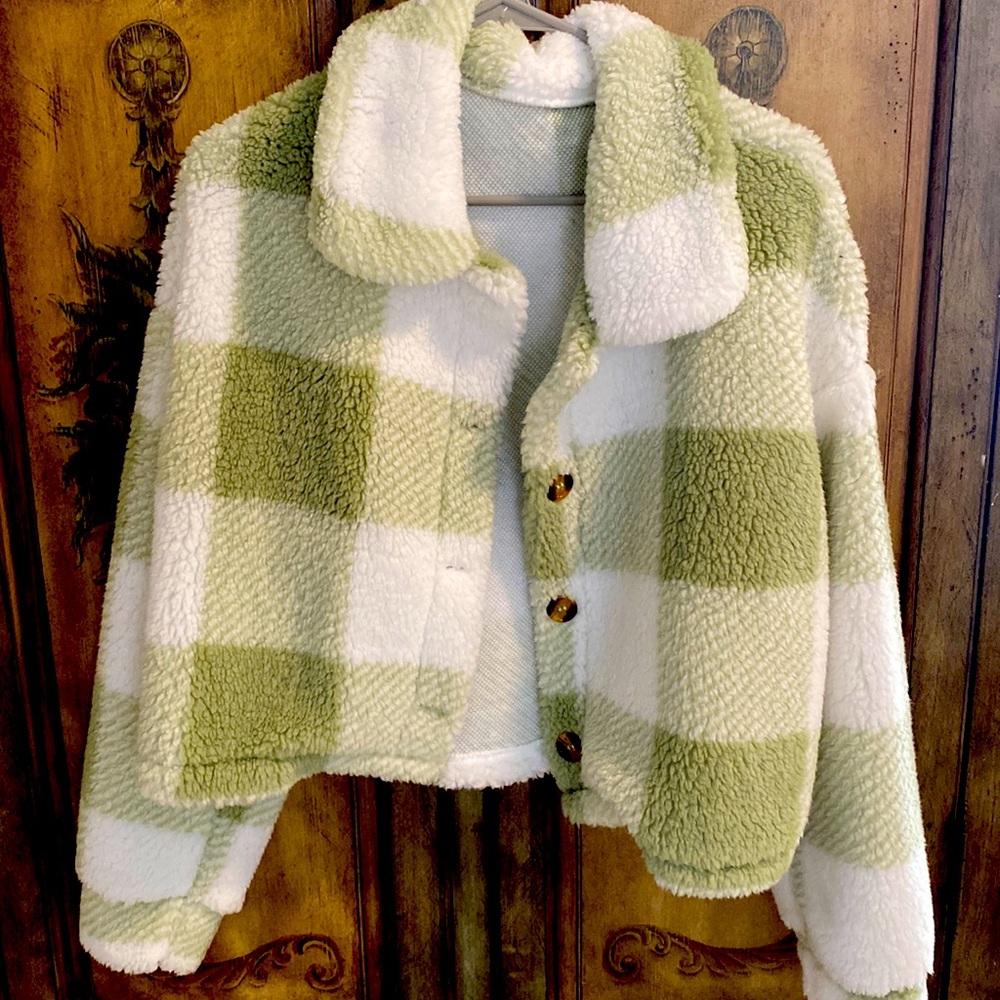 Green and white checkered soft jacket